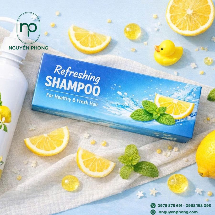 In hộp giấy đựng dầu gội